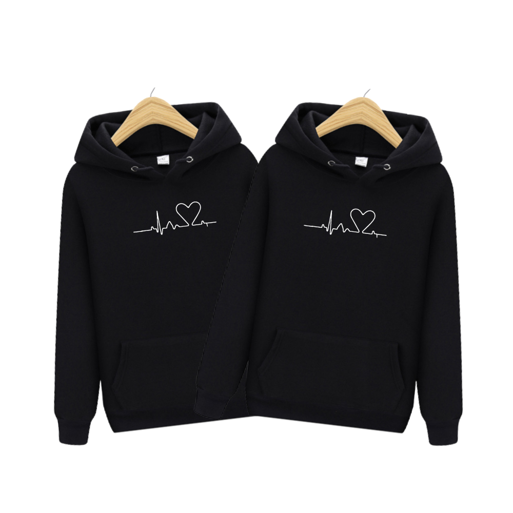 2 SUDADERAS DE PAREJA KING Y QUEEN CON CAPUCHA 4 CARDIOGRAMA