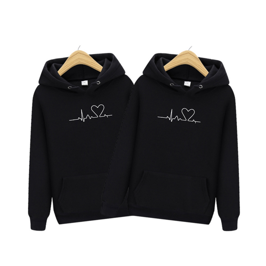 2 SUDADERAS DE PAREJA KING Y QUEEN CON CAPUCHA 4 CARDIOGRAMA