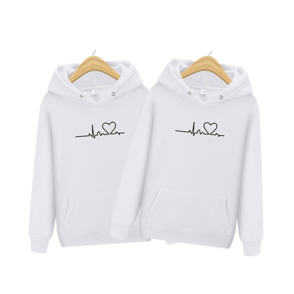 2 SUDADERAS DE PAREJA KING Y QUEEN CON CAPUCHA 4 CARDIOGRAMA